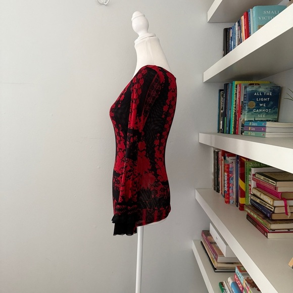 FUZZI Rossi Flare Red and Black Sleeve Blouse XS - Picture 5 of 11